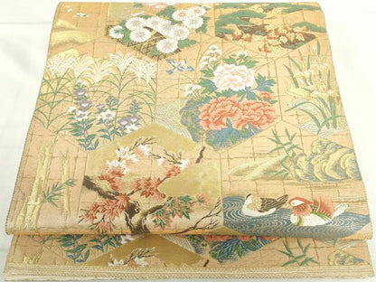 平和屋本店▼西陣　服部織物謹製　六通柄袋帯　唐織　桃山錦文様　本金箔　正絹　逸品　DABH0333op