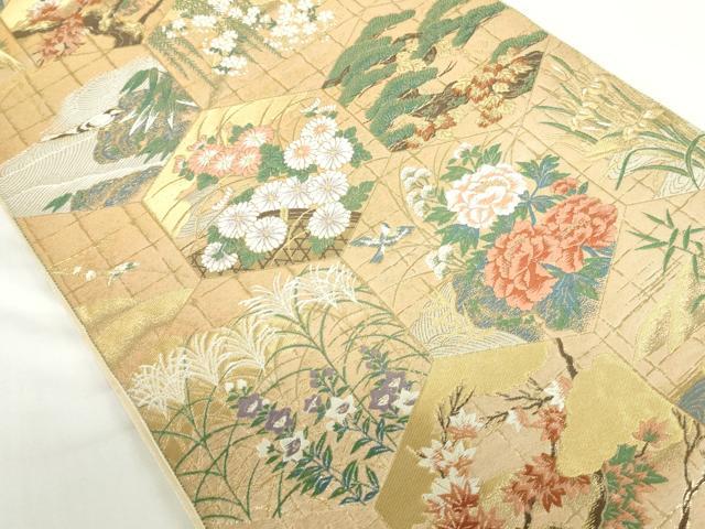 平和屋本店▼西陣　服部織物謹製　六通柄袋帯　唐織　桃山錦文様　本金箔　正絹　逸品　DABH0333op