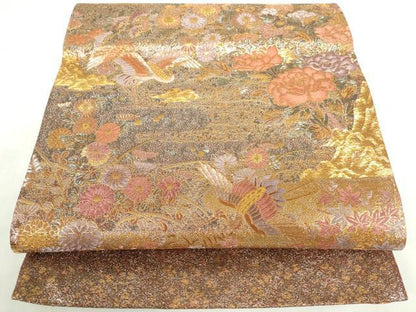 平和屋本店▼六通柄袋帯　華鳥彫箔　本金重ね箔　正絹　逸品　DABH0337op
