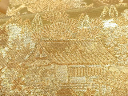 平和屋着物▼西陣　京の名門　じゅらく謹製　六通柄袋帯　古都京勝錦繍絵巻　金閣箔　証紙付き　正絹　逸品　DABH0338op
