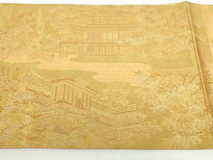 平和屋着物▼西陣　京の名門　じゅらく謹製　六通柄袋帯　古都京勝錦繍絵巻　金閣箔　証紙付き　正絹　逸品　DABH0338op