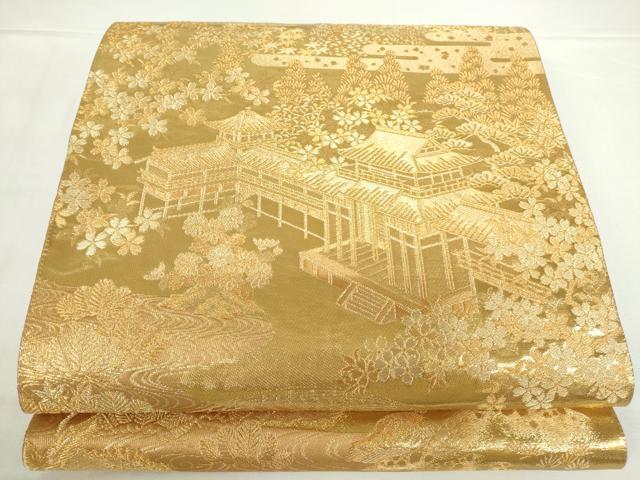 平和屋着物▼西陣　京の名門　じゅらく謹製　六通柄袋帯　古都京勝錦繍絵巻　金閣箔　証紙付き　正絹　逸品　DABH0338op