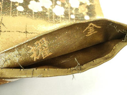 平和屋着物▼六通柄袋帯　唐織　槍梅蒔絵花丸紋　耀金　正絹　逸品　DABH0339op