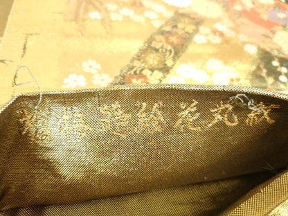 平和屋着物▼六通柄袋帯　唐織　槍梅蒔絵花丸紋　耀金　正絹　逸品　DABH0339op