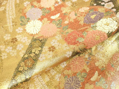 平和屋着物▼六通柄袋帯　唐織　槍梅蒔絵花丸紋　耀金　正絹　逸品　DABH0339op