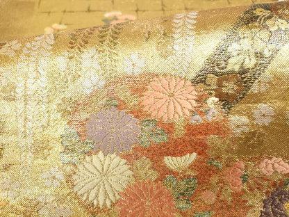 平和屋着物▼六通柄袋帯　唐織　槍梅蒔絵花丸紋　耀金　正絹　逸品　DABH0339op