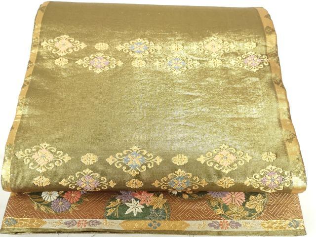 平和屋着物▼六通柄袋帯　唐織　槍梅蒔絵花丸紋　耀金　正絹　逸品　DABH0339op