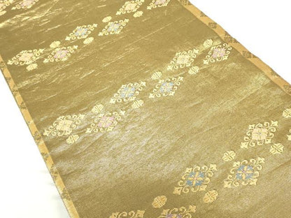 平和屋着物▼六通柄袋帯　唐織　槍梅蒔絵花丸紋　耀金　正絹　逸品　DABH0339op