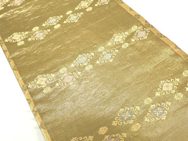 平和屋着物▼六通柄袋帯　唐織　槍梅蒔絵花丸紋　耀金　正絹　逸品　DABH0339op