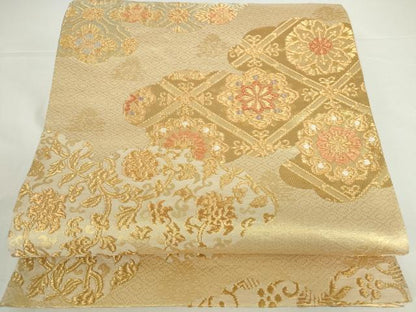 平和屋着物▼六通柄袋帯　金恵裂　雲取正倉院花文　正絹　逸品　DABH0342op