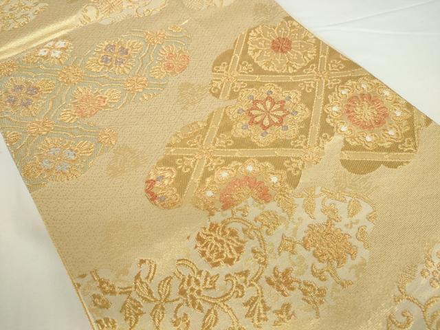 平和屋着物▼六通柄袋帯　金恵裂　雲取正倉院花文　正絹　逸品　DABH0342op