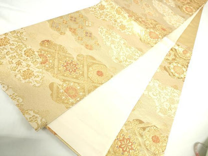 平和屋着物▼六通柄袋帯　金恵裂　雲取正倉院花文　正絹　逸品　DABH0342op