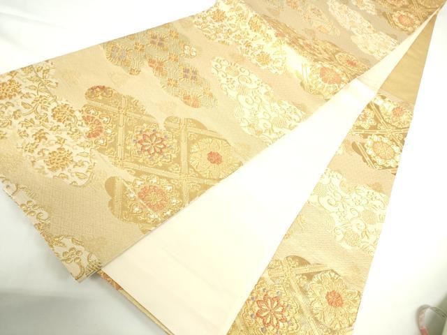 平和屋着物▼六通柄袋帯　金恵裂　雲取正倉院花文　正絹　逸品　DABH0342op
