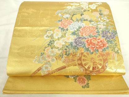 平和屋着物▼太鼓柄袋帯　花車　塗金引箔　正絹　逸品　DABH0347op