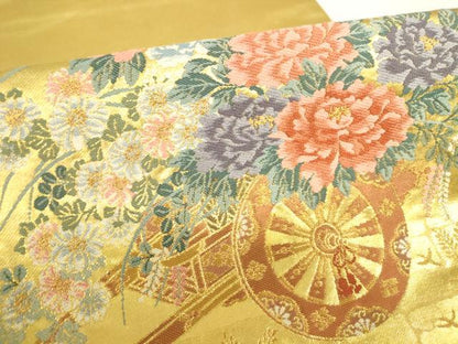 平和屋着物▼太鼓柄袋帯　花車　塗金引箔　正絹　逸品　DABH0347op