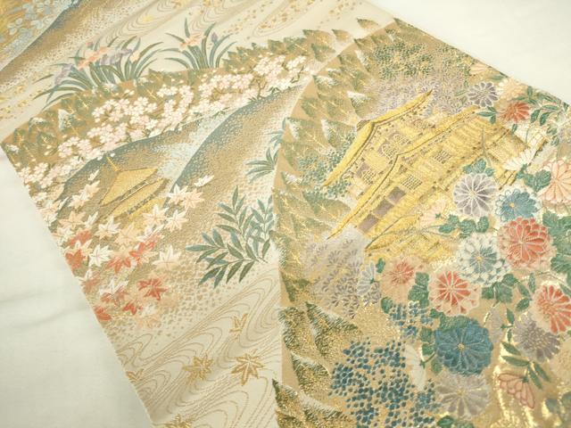平和屋本店▼六通柄袋帯　唐織　京名所金閣　本金箔　正絹　逸品　DABH0351op
