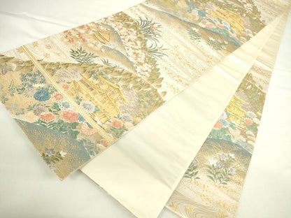 平和屋本店▼六通柄袋帯　唐織　京名所金閣　本金箔　正絹　逸品　DABH0351op