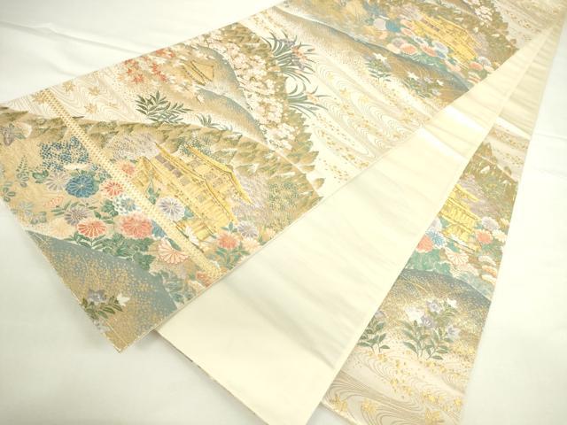 平和屋本店▼六通柄袋帯　唐織　京名所金閣　本金箔　正絹　逸品　DABH0351op