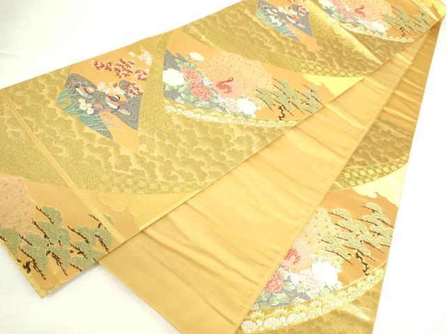 平和屋着物▼六通柄袋帯　唐織　源氏物語蒔絵　金箔　正絹　逸品　DABH0353op