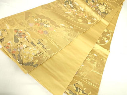 平和屋本店▼六通柄袋帯　源氏扇絵巻文　純金二重箔　正絹　逸品　DABH0355op