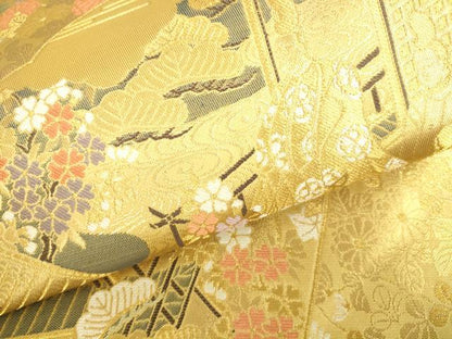 平和屋本店▼六通柄袋帯　源氏扇絵巻文　純金二重箔　正絹　逸品　DABH0355op
