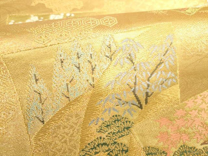 平和屋本店▼六通柄袋帯　色紙風景花文　純金箔二重織　正絹　逸品　DABH0356op