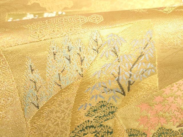 平和屋本店▼六通柄袋帯　色紙風景花文　純金箔二重織　正絹　逸品　DABH0356op