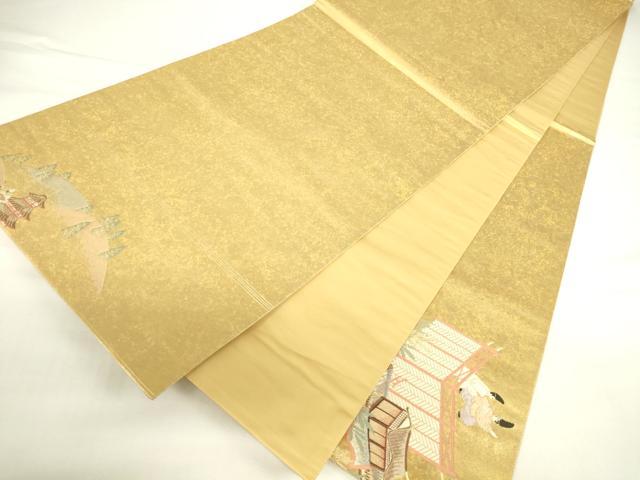 平和屋着物▼太鼓柄袋帯　人物風景花文　本漆金箔　正絹　逸品　DABH0357op