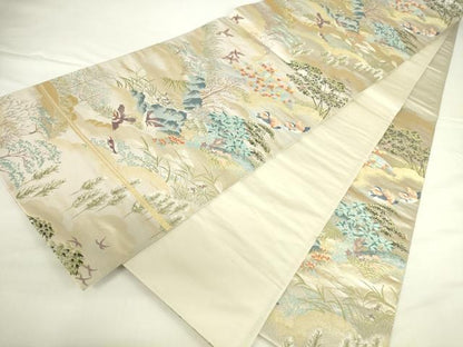 平和屋本店▼六通柄袋帯　唐織　花鳥清董文　純金箔　正絹　逸品　DABH0358op