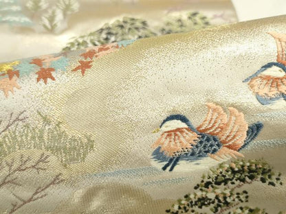 平和屋本店▼六通柄袋帯　唐織　花鳥清董文　純金箔　正絹　逸品　DABH0358op