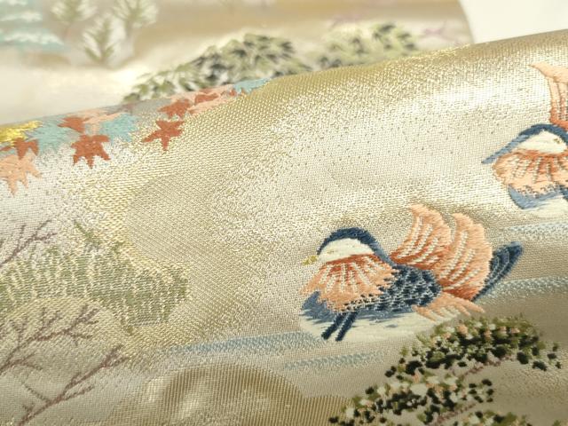 平和屋本店▼六通柄袋帯　唐織　花鳥清董文　純金箔　正絹　逸品　DABH0358op