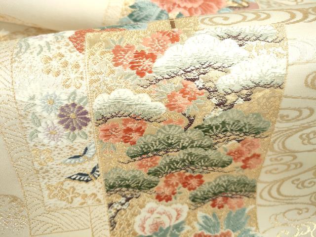 平和屋本店▼六通柄袋帯　唐織　献上短冊文　九百本金弐重織　正絹　逸品　DABH0360op