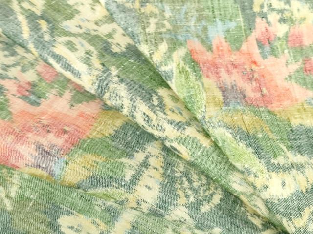 平和屋着物●小千谷紬　草花　正絹　逸品　未使用　DABH0363op