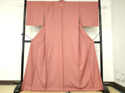 平和屋着物●本草木染作家　瑞寶　色無地　紋意匠　甚三紅色　ロング丈　正絹　逸品　DABH0366op