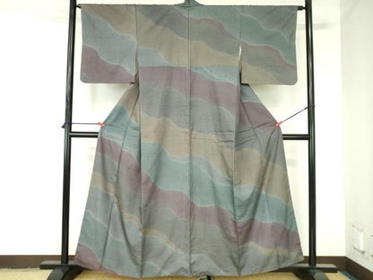 平和屋着物●訪問着　紬地　道長文　暈し染め　正絹　逸品　DABH0367op