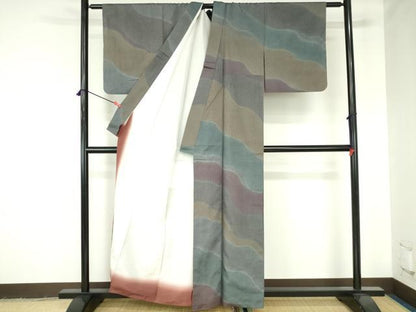 平和屋着物●訪問着　紬地　道長文　暈し染め　正絹　逸品　DABH0367op