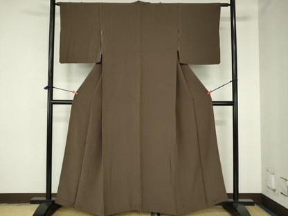 平和屋着物●上質な色無地　海松茶色　正絹　逸品　DABH0368op