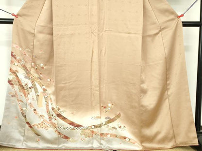 平和屋着物●訪問着　駒刺繍　舞蝶鬘帯花文　暈し染め　金彩　正絹　逸品　DABH0369op