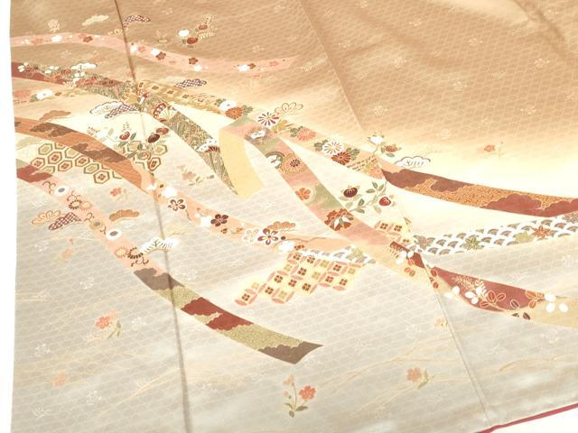 平和屋着物●訪問着　駒刺繍　舞蝶鬘帯花文　暈し染め　金彩　正絹　逸品　DABH0369op