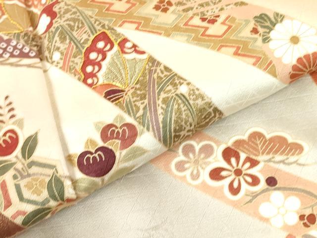 平和屋着物●訪問着　駒刺繍　舞蝶鬘帯花文　暈し染め　金彩　正絹　逸品　DABH0369op
