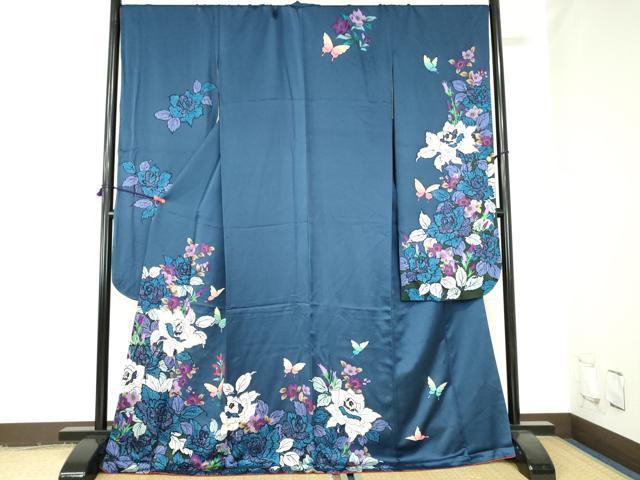 平和屋着物●豪華振袖　駒刺繍　舞蝶花文　正絹　逸品　DABH0371op