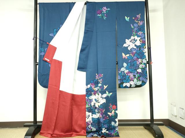 平和屋着物●豪華振袖　駒刺繍　舞蝶花文　正絹　逸品　DABH0371op