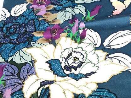 平和屋着物●豪華振袖　駒刺繍　舞蝶花文　正絹　逸品　DABH0371op
