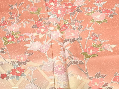 平和屋着物●訪問着　籬花文　暈し染め　金彩　ロング丈　正絹　逸品　DABH0374op
