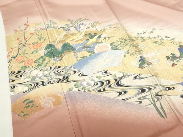 平和屋着物●豪華色留袖　作家物　風景飛鶴花文　琳派吉祥の舞　寿光織　暈し染め　金銀糸　さが美扱い　正絹　逸品　DABH0384op