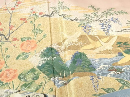 平和屋着物●豪華色留袖　作家物　風景飛鶴花文　琳派吉祥の舞　寿光織　暈し染め　金銀糸　さが美扱い　正絹　逸品　DABH0384op