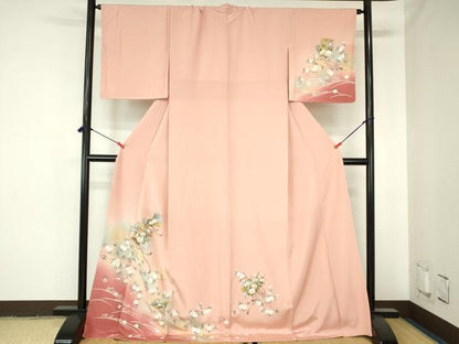 平和屋着物●訪問着　檜扇花文　枝桜　暈し染め　金彩　さが美扱い　ロング丈　正絹　逸品　未使用　DABH0385op