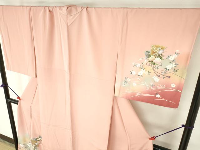 平和屋着物●訪問着　檜扇花文　枝桜　暈し染め　金彩　さが美扱い　ロング丈　正絹　逸品　未使用　DABH0385op