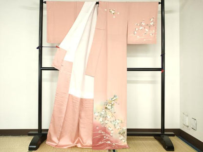 平和屋着物●訪問着　檜扇花文　枝桜　暈し染め　金彩　さが美扱い　ロング丈　正絹　逸品　未使用　DABH0385op