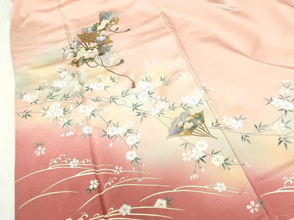 平和屋着物●訪問着　檜扇花文　枝桜　暈し染め　金彩　さが美扱い　ロング丈　正絹　逸品　未使用　DABH0385op